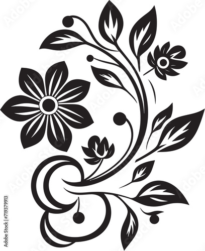Monochrome Floral Unveiling Illuminated XIV Floral Vector UnveilingMidnight Petal Palette Black Floral Vector Palette