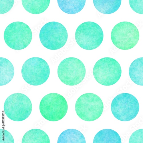 Green with blue polka dot on white background, Watercolor, Seamless pattern, Fabric design, Wallpaper