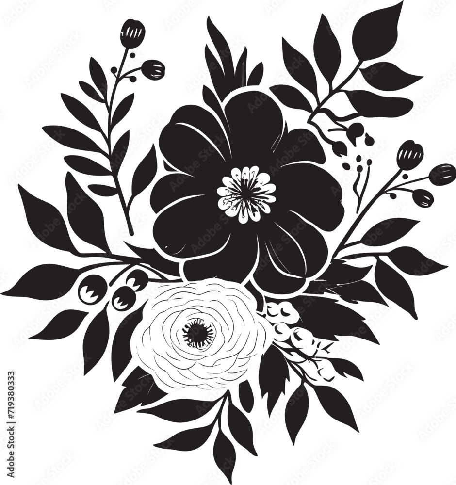 Nocturnal Noir Elegance Illuminated XV Chic Black Floral Vector EleganceInked Floral Harmony Envisioned XV Elegant Floral Vector Harmony