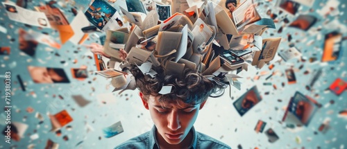 The Issues Of Information Overload And Media Addiction Faced By Young People. Сoncept Digital Disconnect, Social Media Saturation, Technology Addiction, Information Overwhelm, Youth Mental Health photo