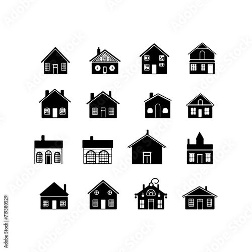 Fototapeta Naklejka Na Ścianę i Meble -  House Black Silhouette. Unique Mansion And Private Houses Art. House Icon Vector illustration
