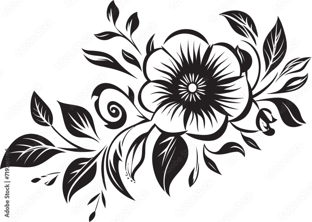 Inked Floral Serenade XIX Shadowy Floral Vector SerenadeStygian Bloomed Florals XVI Black and White Bloomed Florals