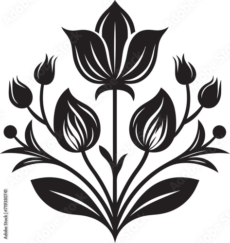 Fototapeta Naklejka Na Ścianę i Meble -  Ebony Echoes Revived XVI Dark Vector Floral EchoesMoonlit Floral Sonata XVI Stylish Black Floral Sonata