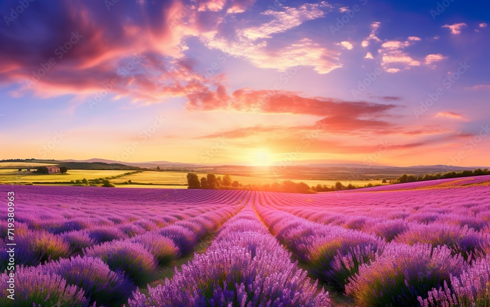 Fototapeta premium Beautiful panorama rural landscape with sunrise