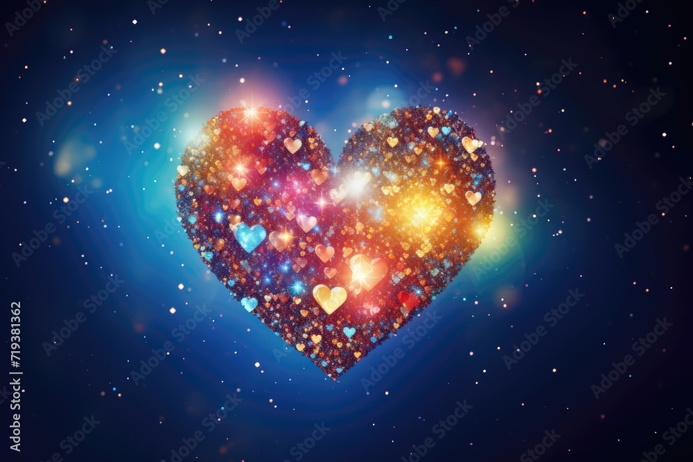 Drawn heart made of multi-colored sparkles on a blue background Drawn heart made of multi-colored sparkles on a blue background