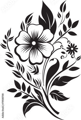 Midnight Whispers Among Blooms VI Black and White Whispered BloomsInked Floral Serenade XXI Stylish Black Vector Serenade