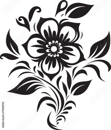 Fototapeta Naklejka Na Ścianę i Meble -  Ebony Echoes Revived XVI Dark Vector Floral EchoesMoonlit Floral Sonata XVI Stylish Black Floral Sonata
