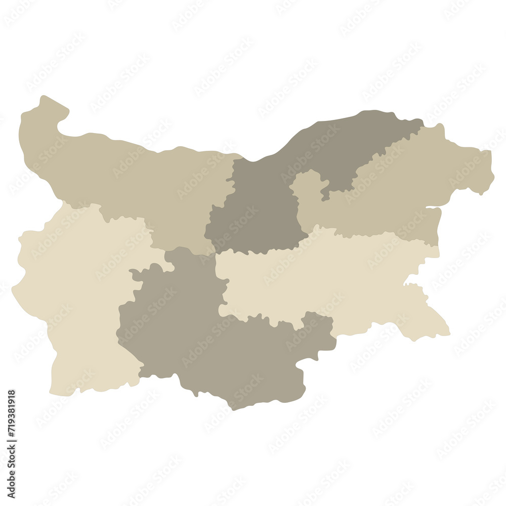 Bulgaria map. Map of Bulgaria in six mains regions in multicolor