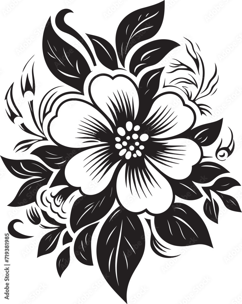Shadowed Floral Arrangements IX Black and White Floral ArrangementsMonochrome Blossom Melody IX Floral Vector Blossom Melody