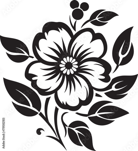 Midnight Whispers Among Blooms IX Black and White Whispered BloomsInked Floral Serenade I Stylish Black Vector Serenade