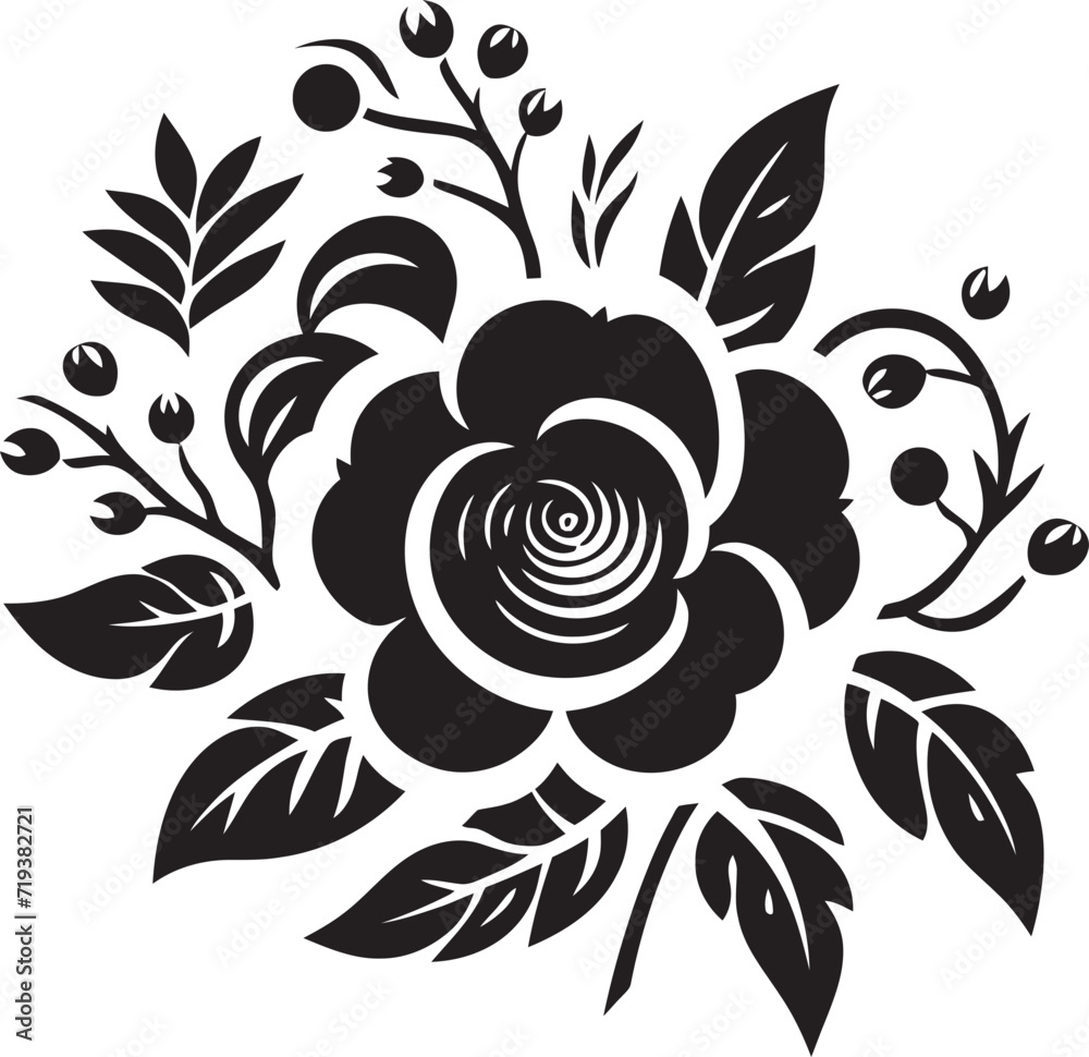 Inked Floral Serenade XXV Shadowy Floral Vector SerenadeStygian Bloomed Florals XX Black and White Bloomed Florals