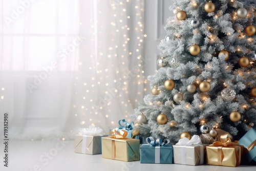 Wallpaper Mural Snowy Artificial Christmas Tree Decorated With Gold and Silver Ornaments Torontodigital.ca
