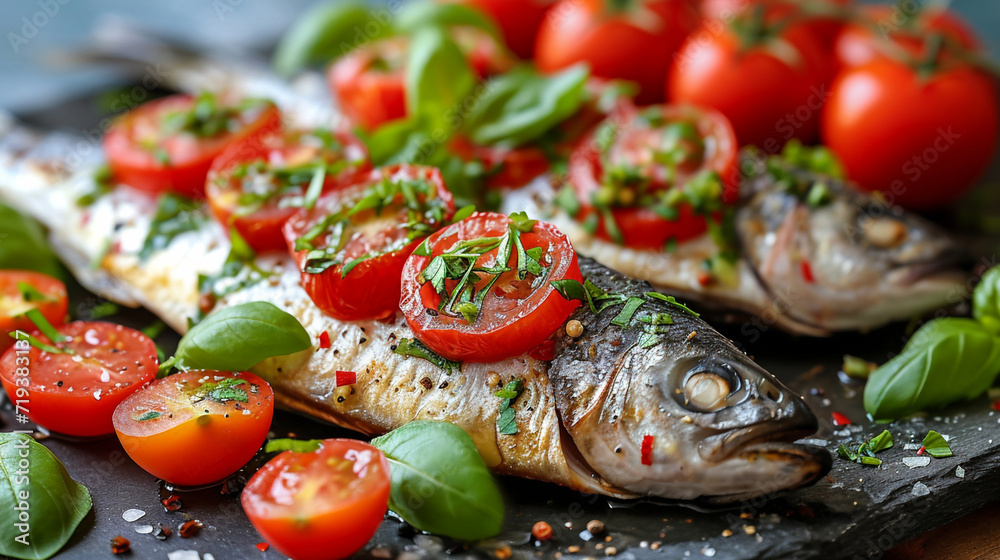 Baked fish with tomatoes and basil Baked fish with tomatoes and basil