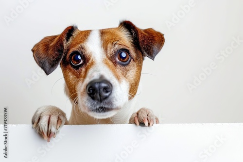 Cute dog peeking out of blank banner © Alina