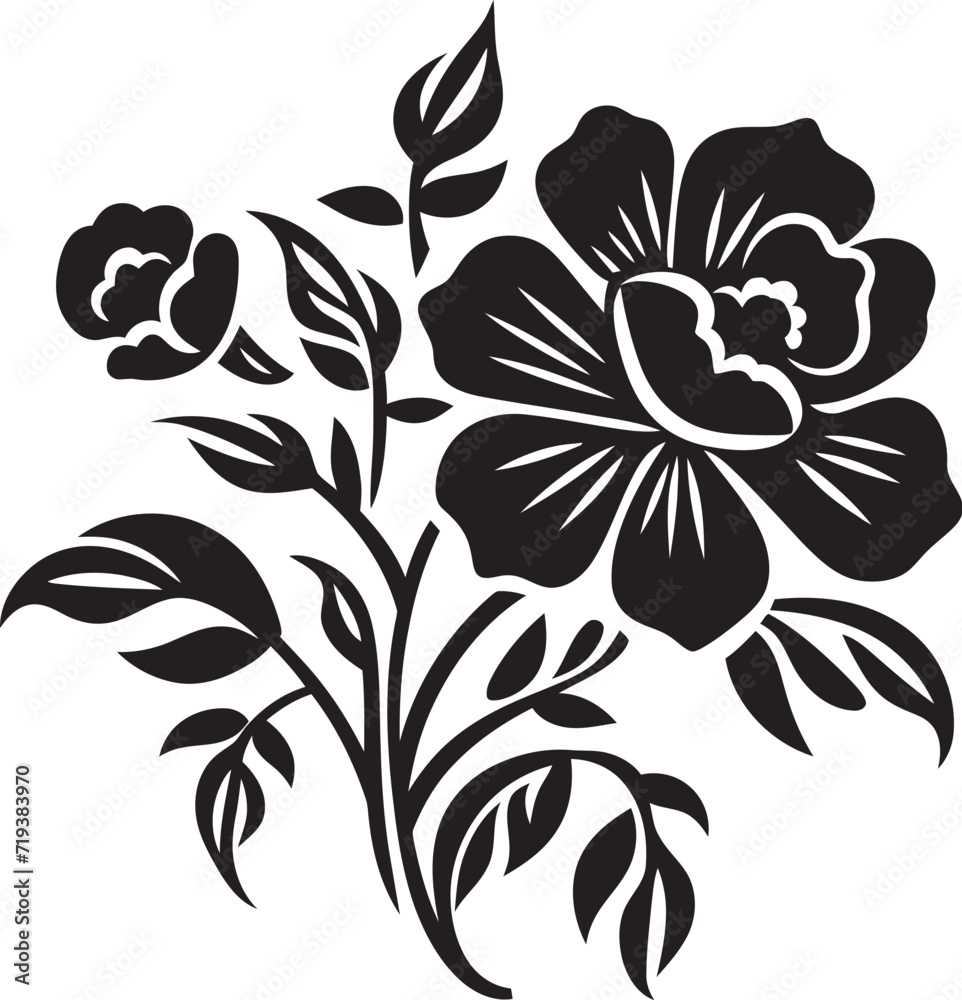 Nocturnal Noir Elegance Illuminated  Chic Black Floral Vector EleganceInked Floral Harmony Envisioned  Elegant Floral Vector Harmony
