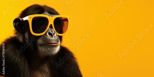 Chimpanzee in yellow sunglasses and stylish scarf. © AdriFerrer