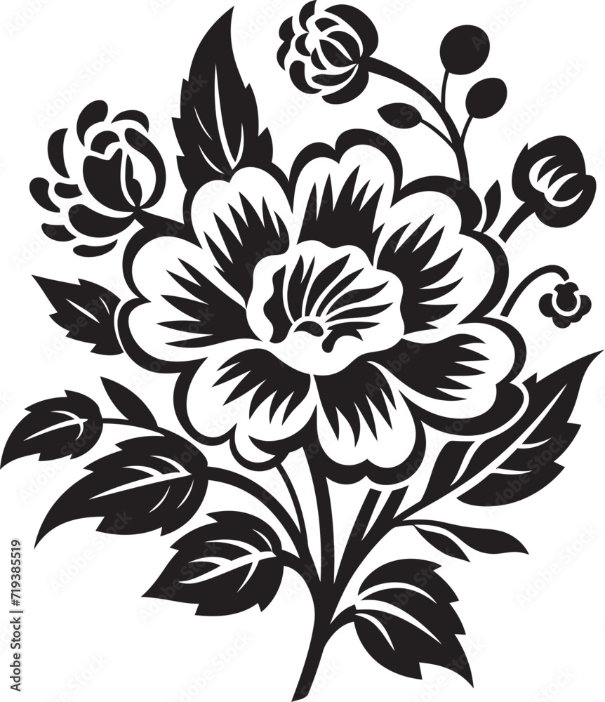 Shadowed Larkspurs Black Floral VectorsTwilight Honeysuckles Floral Vector in Black