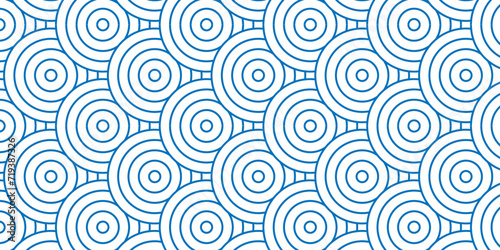 Modern diamond geometric waves spiral pattern and abstract circle wave lines. blue seamless tile stripe geomatics overlapping create retro square line backdrop pattern background. Overlapping Pattern.