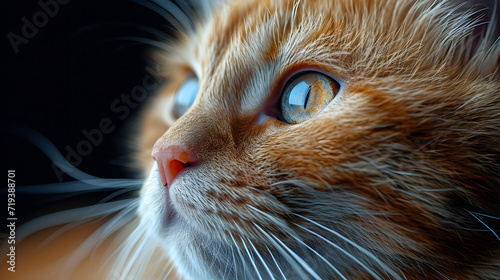 Close up domestic Cat Looking away, kitten, copy space. Background wallpaper.