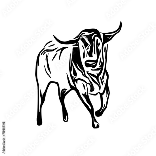 black and white sketch of a bull with a transparent background for elements for making logos and symbols