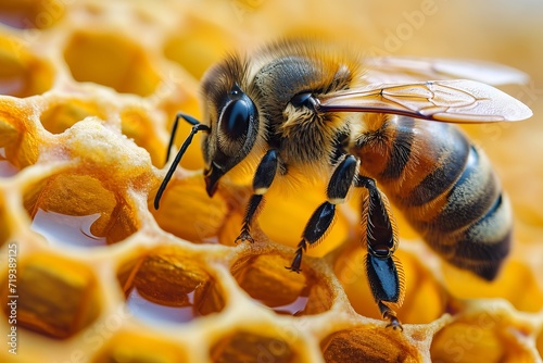 A close-up of a bee in a beehive. © Sina