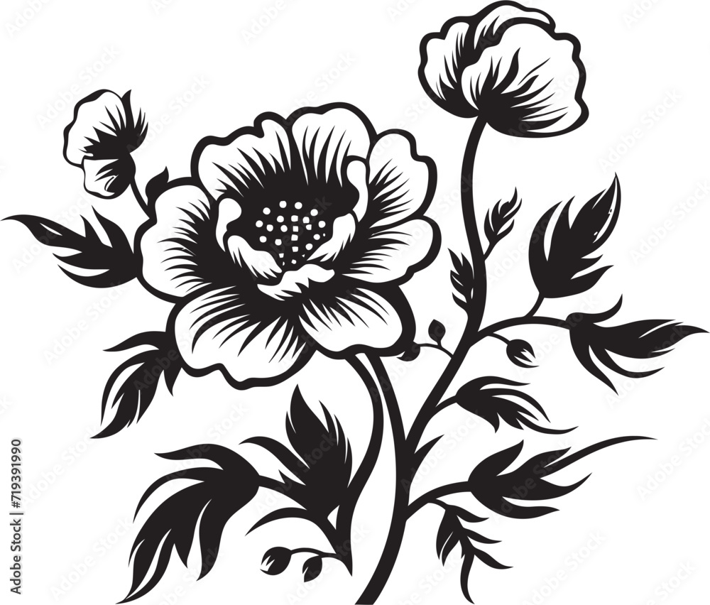 Midnight Garden of Petals  Black Floral Vector GardenNoir Blossom Ballad  Elegant Vector Blossom Ballad