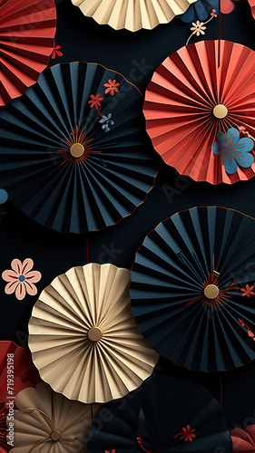 Traditional Japanese fan Sensu decorative pattern vertical background