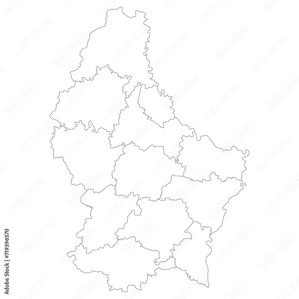 Luxembourg map. Map of Luxembourg in administrative provinces in white color