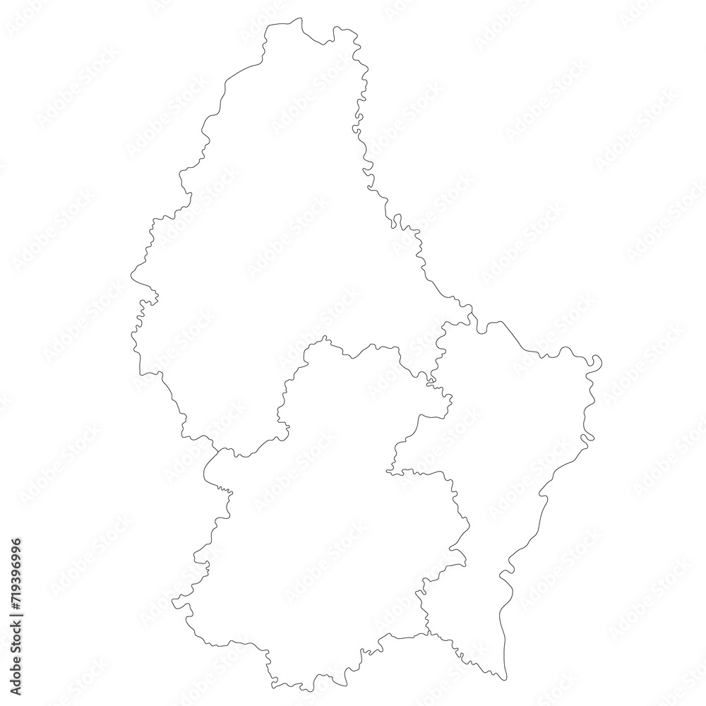 Luxembourg map. Map of Luxembourg in three mains regions in white color