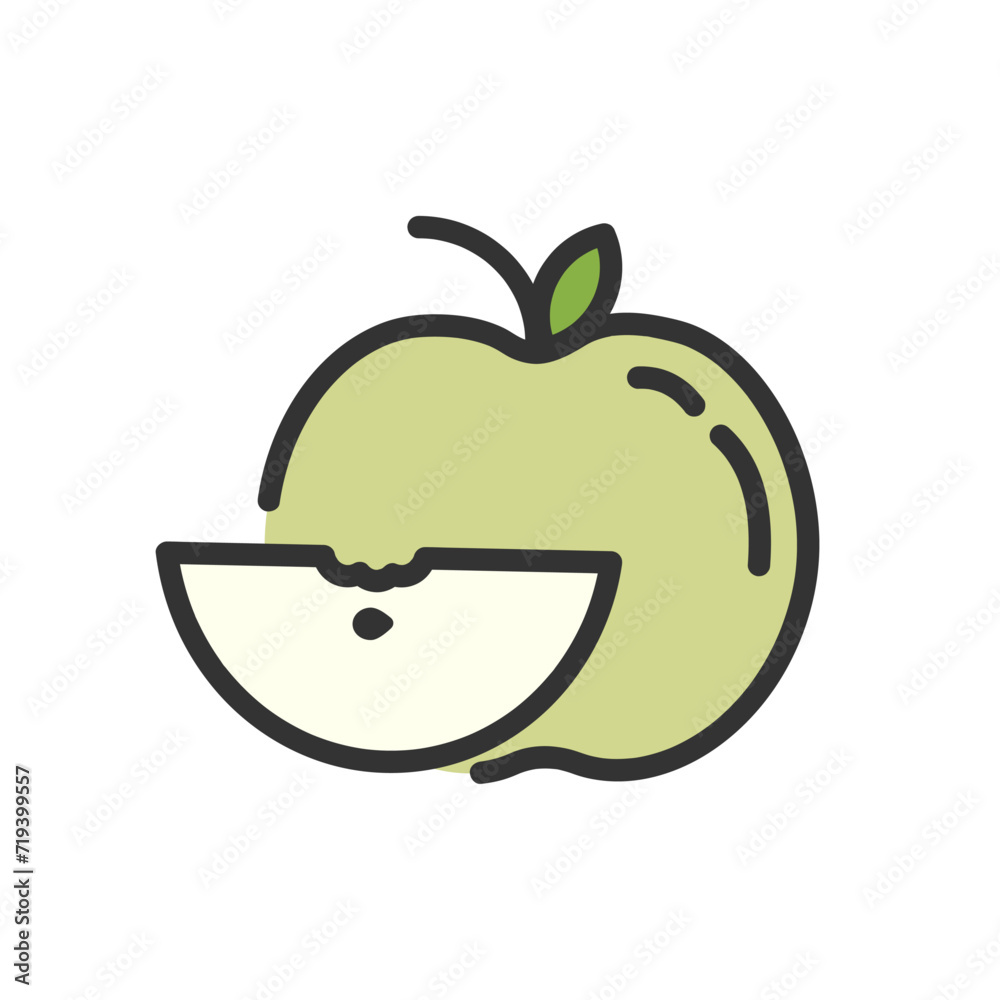 Obraz premium Apple with leaf icon, vector illustration