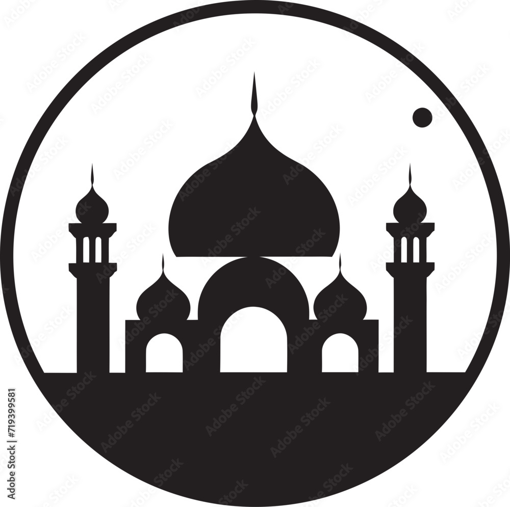 Architectural Elegance Black Mosque IllustrationModern Monochrome Mosque Vector Design