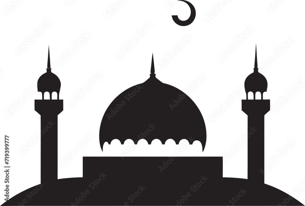Dynamic Monochrome Beauty Mosque Vector ArtIntricate Black Patterns Mosque Vector Illustration
