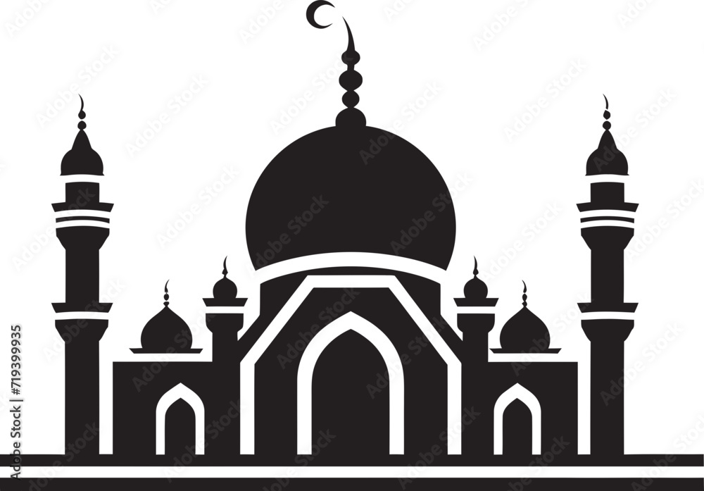 Abstract Black Architecture Mosque Vector IllustrationElegant Monochrome Symmetry Mosque Vector Graphic