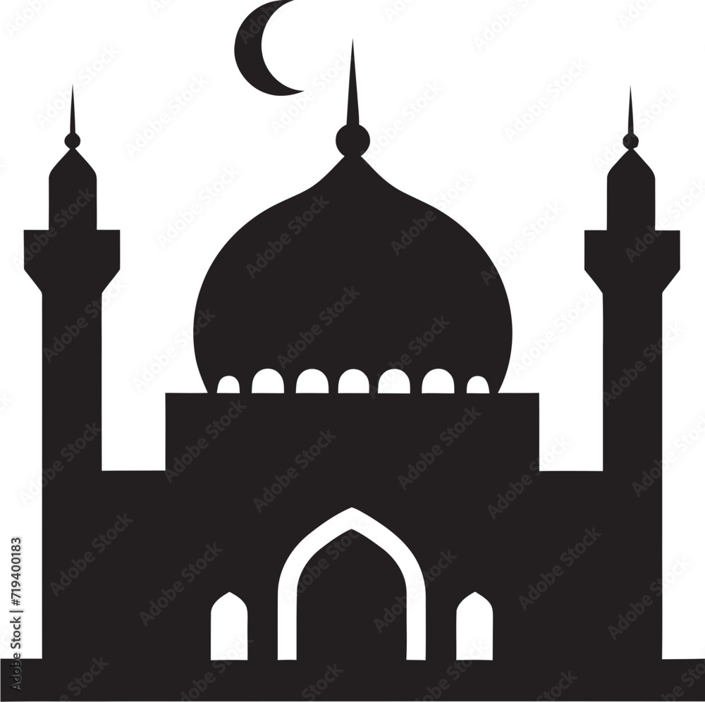 Minimalist Black Architecture Mosque Vector IllustrationSleek Black Vision Mosque Vector Graphic
