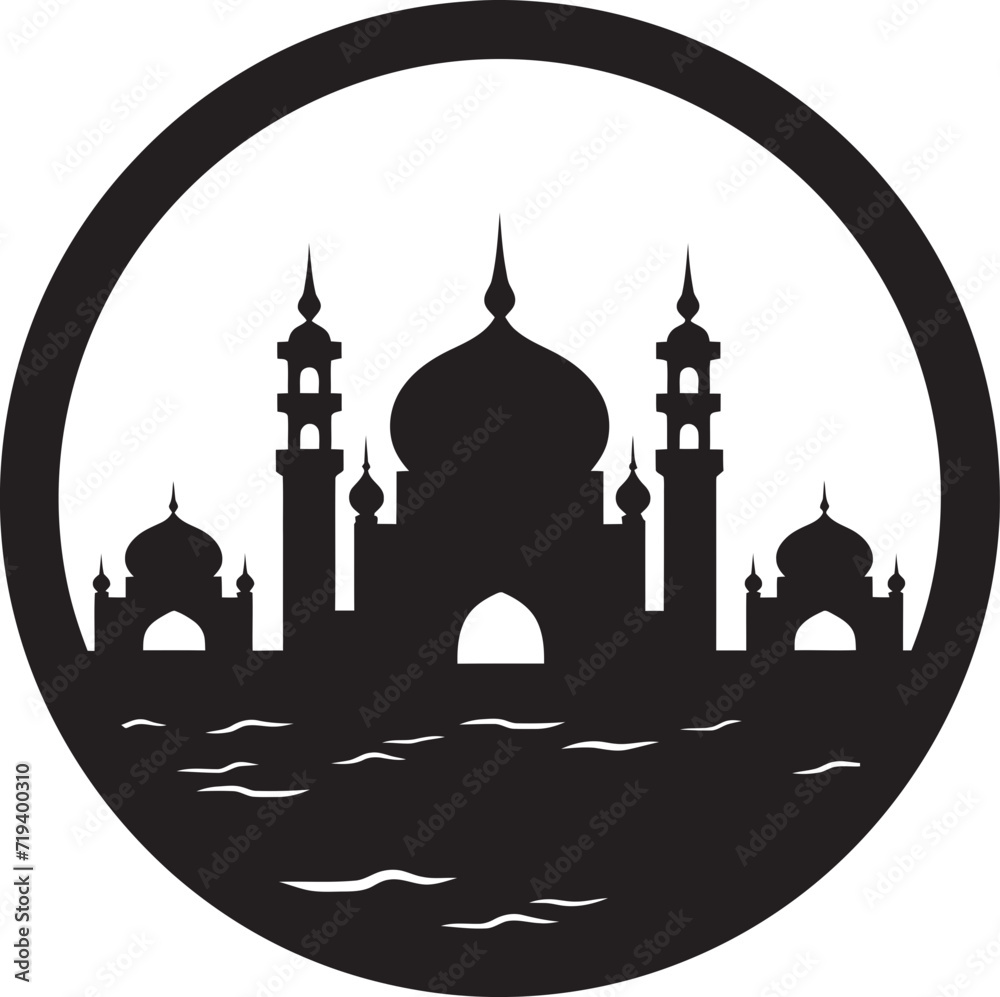 Abstract Monochrome Patterns Mosque Vector GraphicElegant Black Symmetry Mosque Vector Design