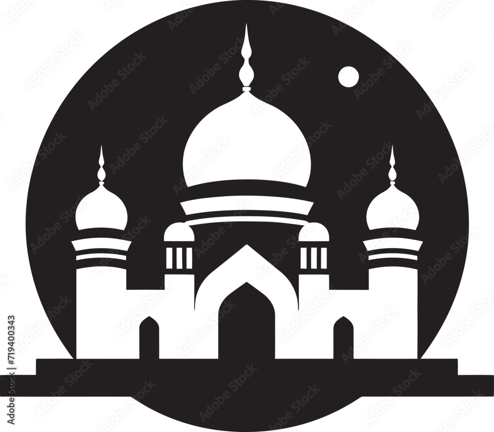 Sleek Black Architecture Mosque Vector IllustrationArtistic Black Symmetry Mosque Vector Graphic