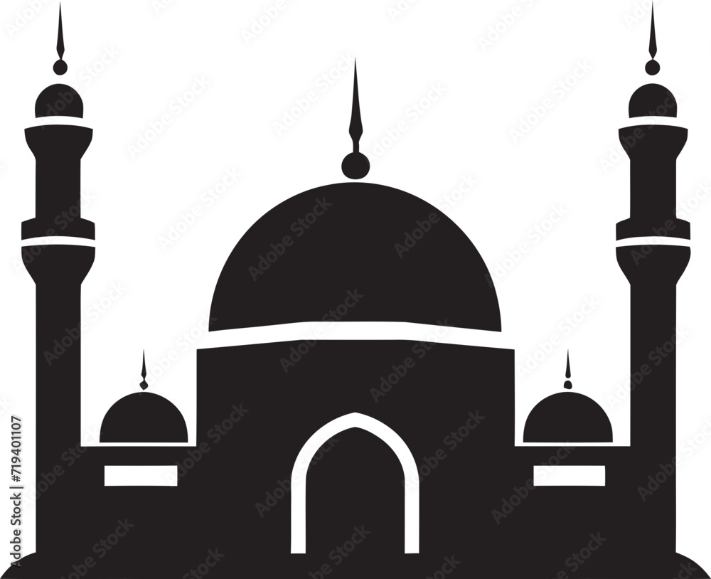 Dynamic Black Artistry Mosque Vector GraphicIntricate Monochrome Black Mosque Illustration