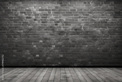 Blank Gray Brick Wall in 3D Loft Interior. Wooden Flooring. Perfect Background for Apartment