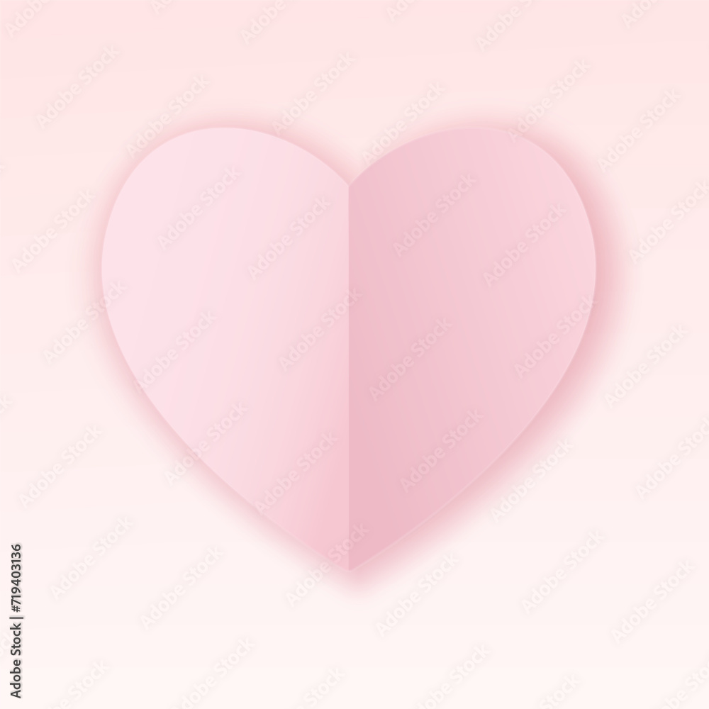 Pink paper heart, love symbol isolated on transparent background. 3D vector holiday element.
