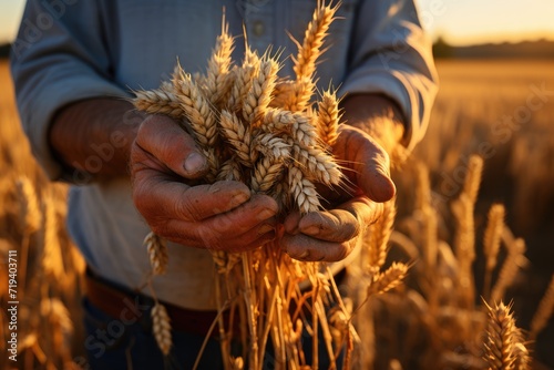 A person stands in a vast field of golden wheat, their hands cradling the precious crop that represents the hard work and bountiful harvest of the autumn season