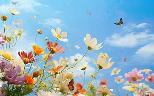 Spring flowers fly against the blue sky © Stormstudio