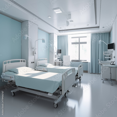 Hospital care room with two empty patient stretchers © Dani