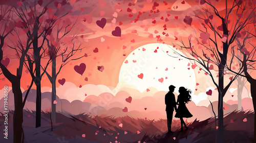 couple kissing in the park at sunset