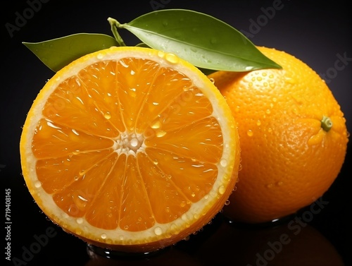 Fresh orange fruit with water droplets on it in white background