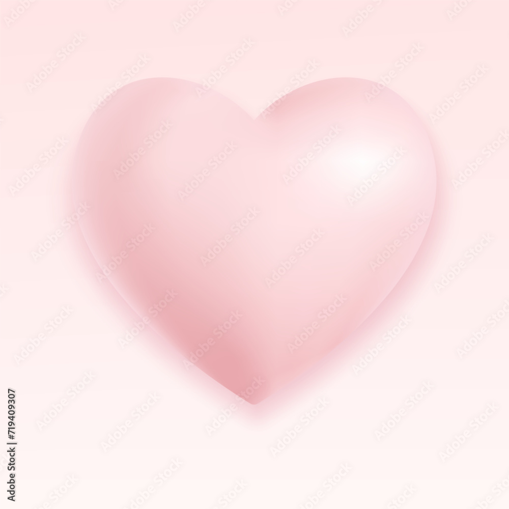 Pink heart  with shadows isolated on soft background. Love symbol. 3D vector holiday element collection.