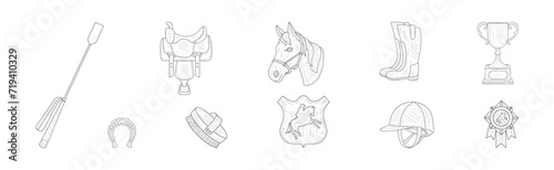 Hand Drawn Horse Equestrian Sport Object and Equipment Vector Set