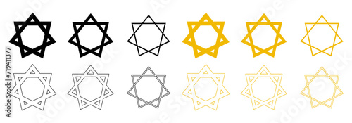 Heptagram collection. Heptagram Vector icons. Golden and Black set of Heptagrams isolated on Transparent Background