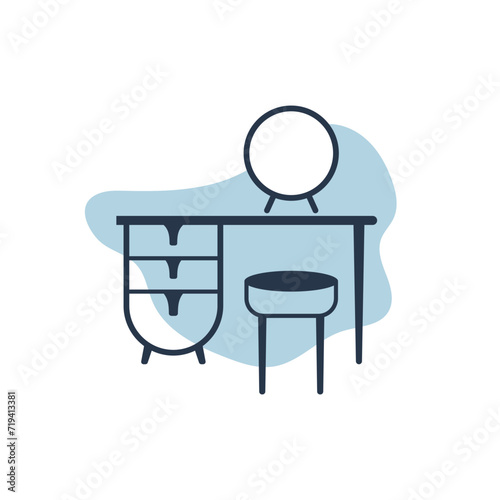Dressing table and chair icon in flat style. Furniture vector icon on white isolated background. Interior concept