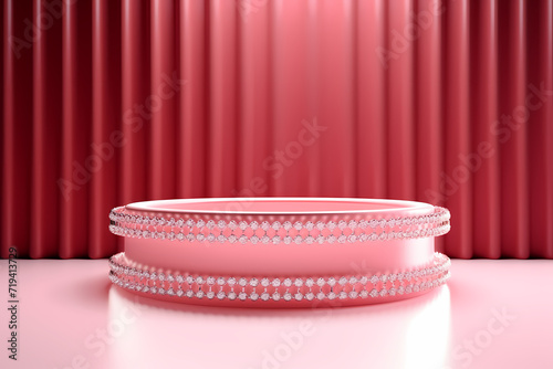 Pink podium 3d illustration background , mock up display with sparkle and glitter for beauty products or holiday event.	
