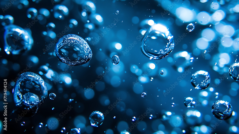  bubbles in water in blue and black in